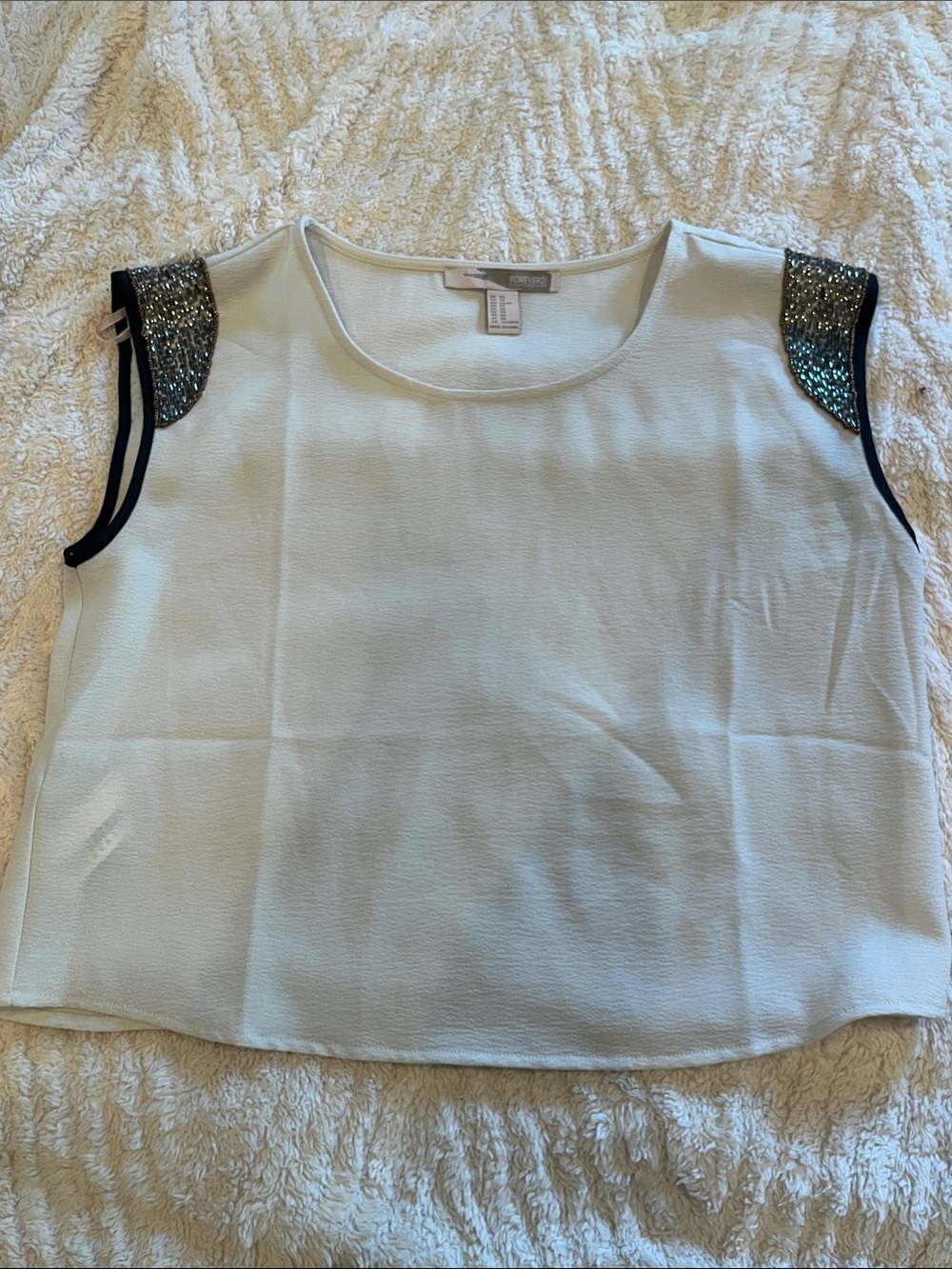 Forever 21 White Sequin Shoulder Sleeveless Shell Top